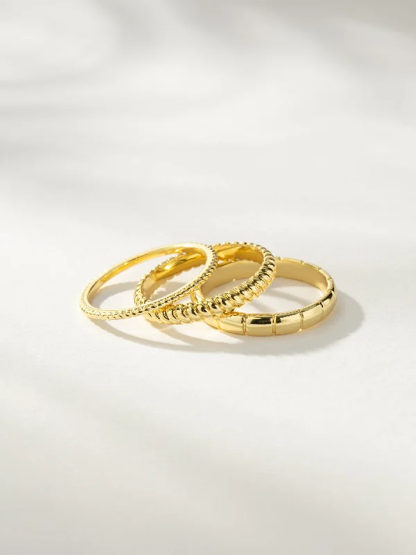 Chic Women's Rings for Fashion-Forward Looks-Vortex Textured Ring Stack (Set of 3)
