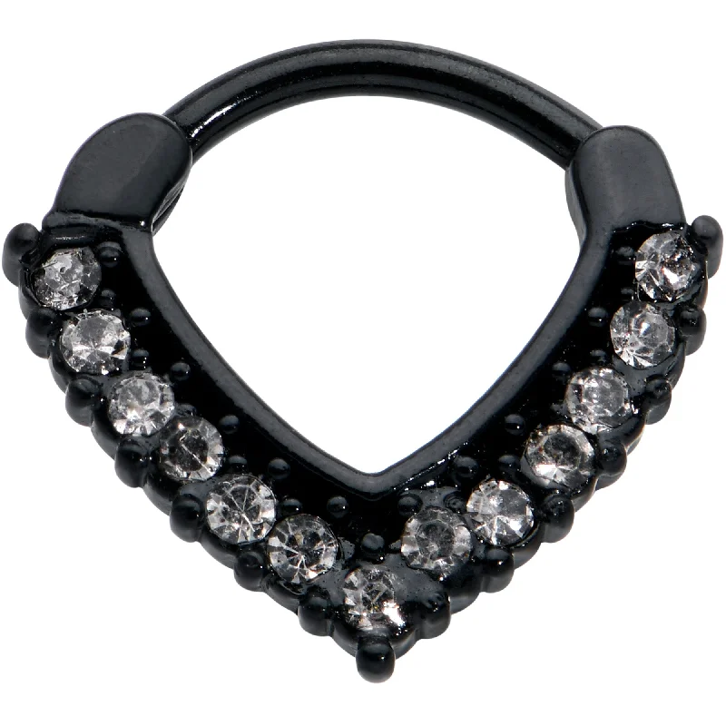 Women's Earrings – Elegant Designs for Every Personality--16 Gauge 5/16 Clear CZ Gem Black Classic Chevron Cartilage Clicker