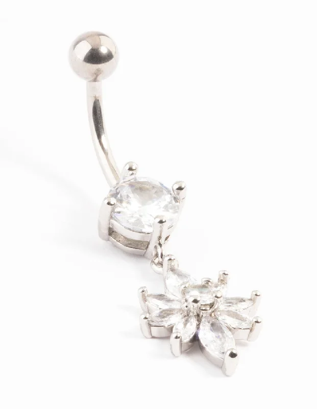 Comfortable Belly Rings for Daily Fashion -Titanium Cubic Zirconia Eight Petal Flower Belly Ring Comfortable Belly Rings for Daily Fashion -Titanium Cubic Zirconia Eight Petal Flower Belly Ring
