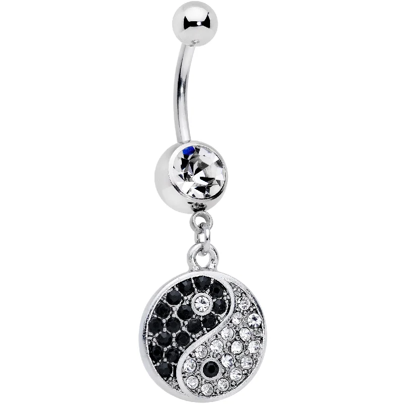 Stylish Belly Rings for Active Lifestyles -Clear Black Gem Yin Yang Dangle Belly Ring Stylish Belly Rings for Active Lifestyles -Clear Black Gem Yin Yang Dangle Belly Ring