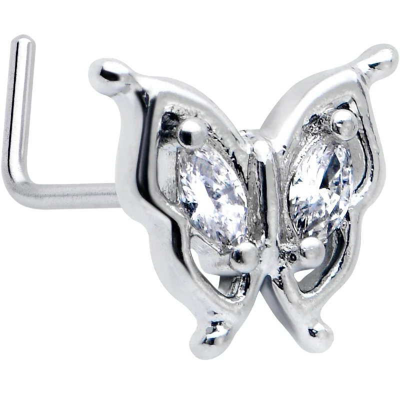Nose Rings for Daily Use -20 Gauge 7mm Clear Gem Fancy Fab Butterfly L Shape Nose Ring Nose Rings for Daily Use -20 Gauge 7mm Clear Gem Fancy Fab Butterfly L Shape Nose Ring