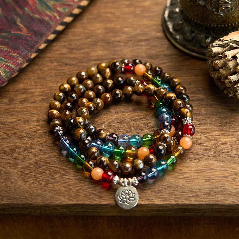 Classic Cuff Bracelets for Men with Simple Styles-Buddha Stones 108 Mala Beads Natural Stone Tiger Eye Colored Beads Lotus Protection Bracelet Classic Cuff Bracelets for Men with Simple Styles-Buddha Stones 108 Mala Beads Natural Stone Tiger Eye Colored Beads Lotus Protection Bracelet