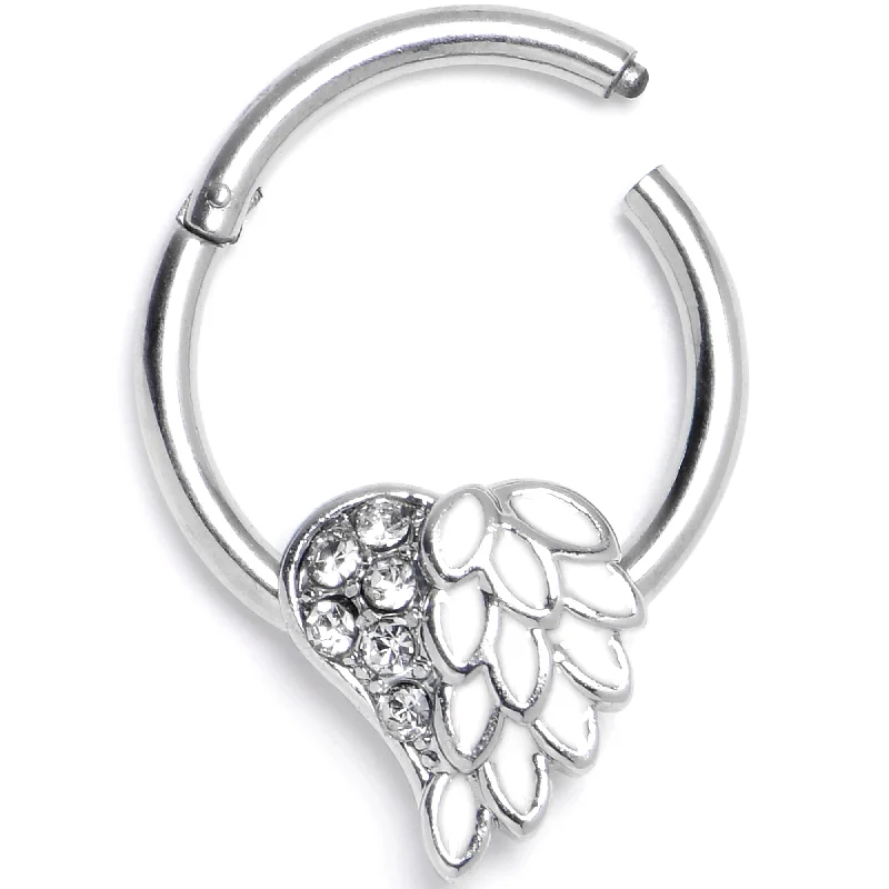 Nostalgic Nose Rings -16 Gauge 3/8 White Heavenly Heart Angel Wings Hinged Segment Ring Nostalgic Nose Rings -16 Gauge 3/8 White Heavenly Heart Angel Wings Hinged Segment Ring