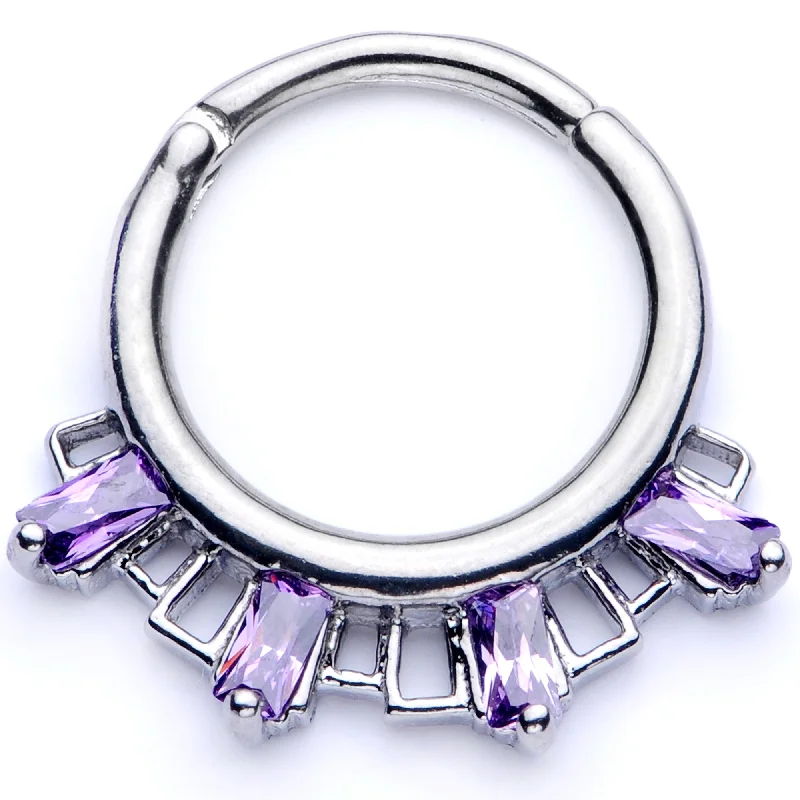 Nose Rings with Different Styles -16 Gauge 3/8 Purple Gem Rectangle Septum Clicker