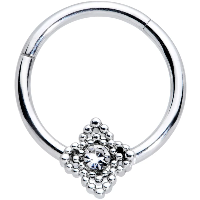 14k Gold Nose Rings -16 Gauge 3/8 Clear Gem Textured Cross Septum Clicker