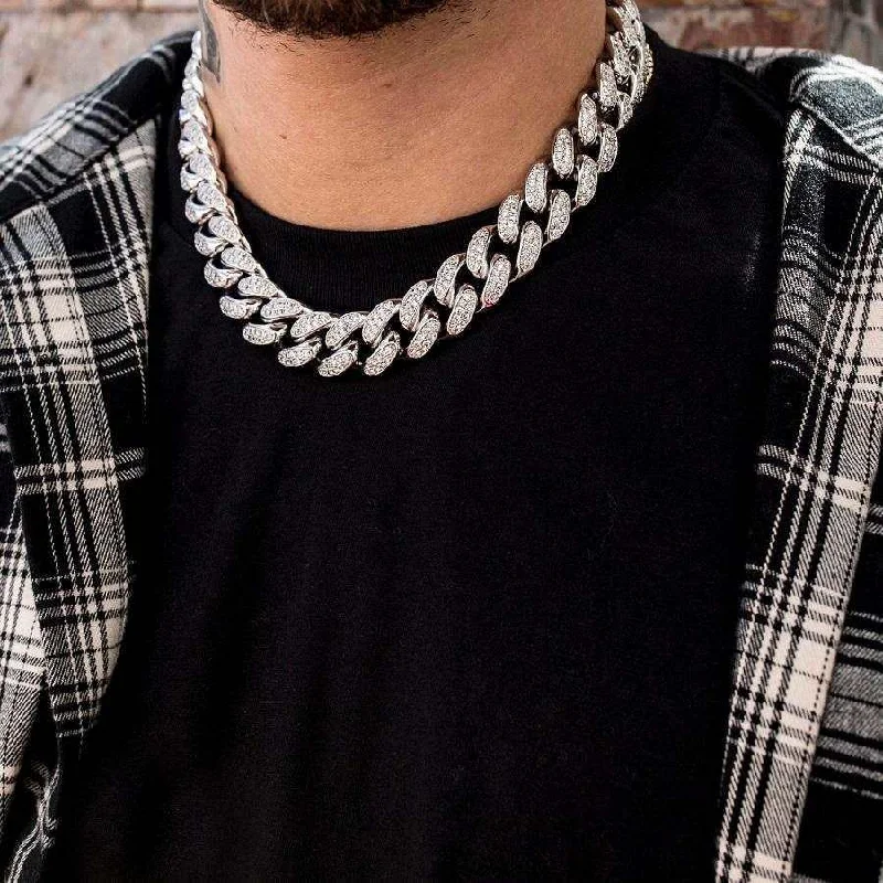Men's Bracelets for Everyday Fashion-Diamond Cuban Link Chain in White Gold - 19mm