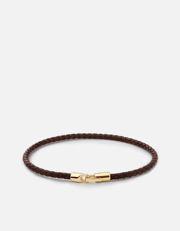 High-End Metal Bracelets for Men-Cruz Leather Bracelet, Gold Vermeil