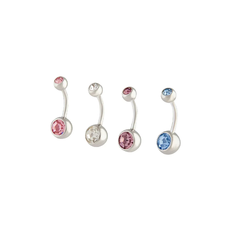 Beautiful Belly Rings with Shiny Detail -Surgical Steel Mixed Stones Belly Bar 4-Pack Beautiful Belly Rings with Shiny Detail -Surgical Steel Mixed Stones Belly Bar 4-Pack