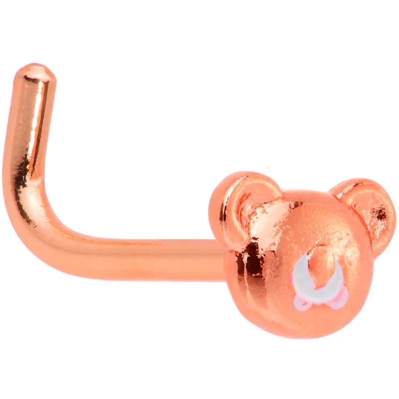 Nose Rings for Simple Looks -18 Gauge 5/16 Rose Gold Tone Tiny Teddy Bear L Shaped Nose Ring Nose Rings for Simple Looks -18 Gauge 5/16 Rose Gold Tone Tiny Teddy Bear L Shaped Nose Ring