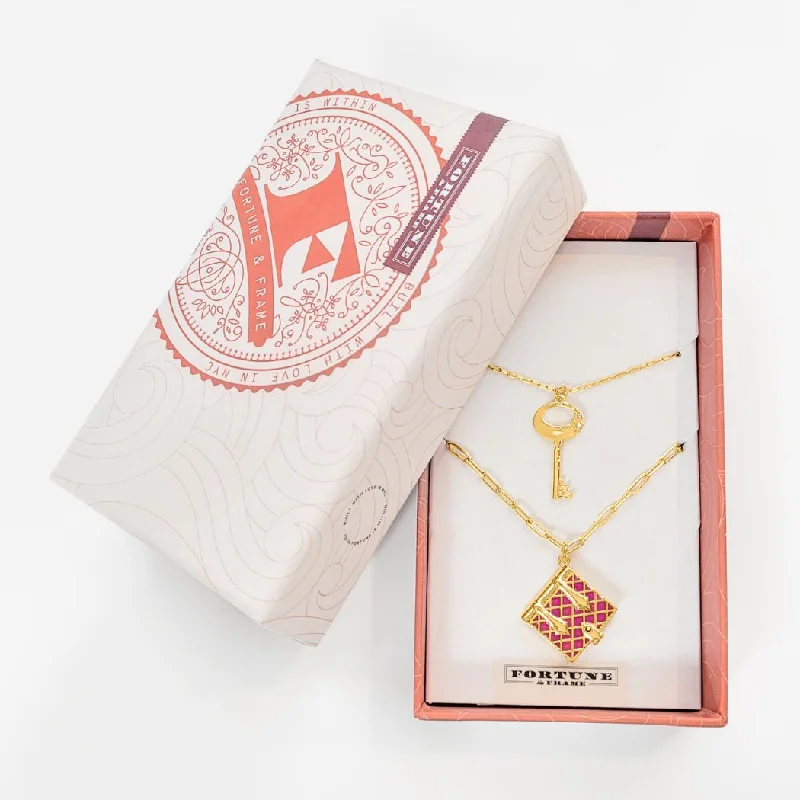 Shop Classic Women's  Necklaces & Pendants with a Modern Twist-Secret Diary Book Locket and Key Pendant Gift Set (Magenta) - Gold
