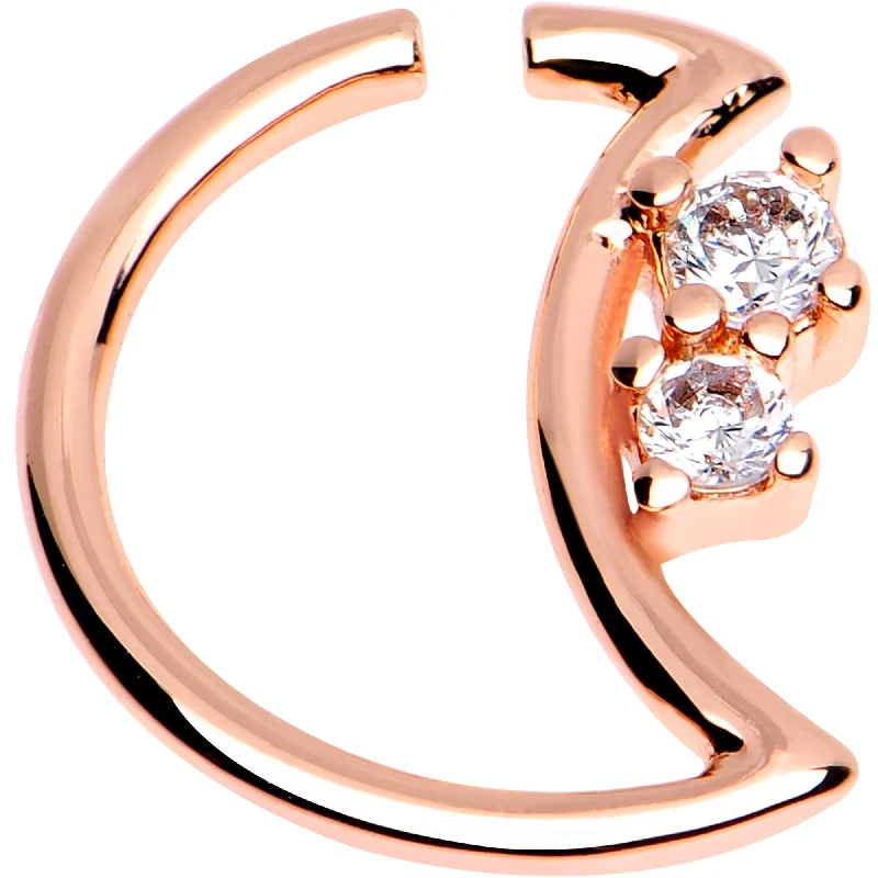 Women's Earrings – Elegant Designs for Every Personality--Clear CZ Double Gem Rose Gold Plated Moon Left Daith Cartilage Tragus