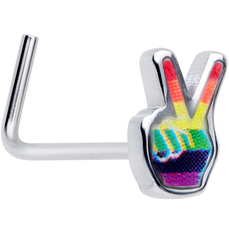 Nose Rings for Professional Look -20 Gauge 5/16 Rainbow Gay Pride Peace Sign L-Shaped Nose Ring Nose Rings for Professional Look -20 Gauge 5/16 Rainbow Gay Pride Peace Sign L-Shaped Nose Ring