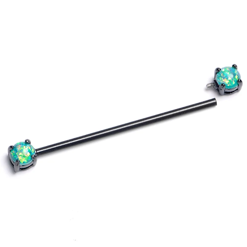 Women's Earrings – Elegant Designs for Every Personality--14 Gauge Green Faux Opal Black Internally Threaded Industrial Barbell 38mm Women's Earrings – Elegant Designs for Every Personality--14 Gauge Green Faux Opal Black Internally Threaded Industrial Barbell 38mm