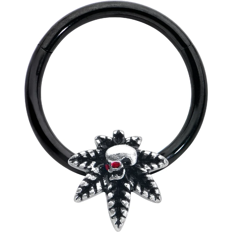 Nose Rings for Sophisticated Style -16 Gauge 3/8 Red Gem Black Pot Leaf Skull Hinged Segment Ring Nose Rings for Sophisticated Style -16 Gauge 3/8 Red Gem Black Pot Leaf Skull Hinged Segment Ring