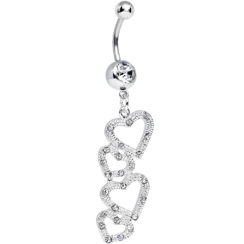 Comfortable Belly Rings for Sensitive Skin -Clear Gem Plenty of Love to Give Hollow Hearts Dangle Belly Ring Comfortable Belly Rings for Sensitive Skin -Clear Gem Plenty of Love to Give Hollow Hearts Dangle Belly Ring