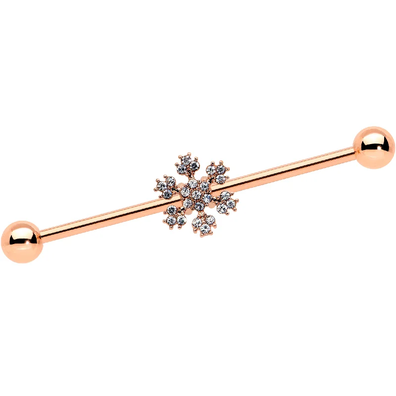 Women's Earrings – Elegant Designs for Every Personality--14 Gauge Rose Gold Hue Snowflake Christmas Industrial Barbell 38mm Women's Earrings – Elegant Designs for Every Personality--14 Gauge Rose Gold Hue Snowflake Christmas Industrial Barbell 38mm