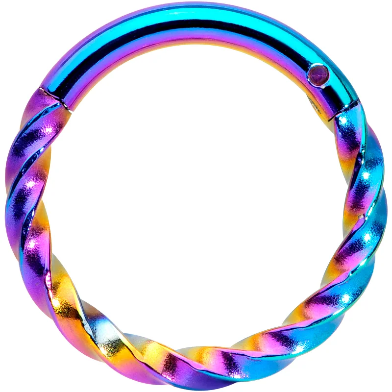 Designer Lip Rings with Gold Accents16 Gauge 5/16 Rainbow Twisted Elegance Cartilage Clicker