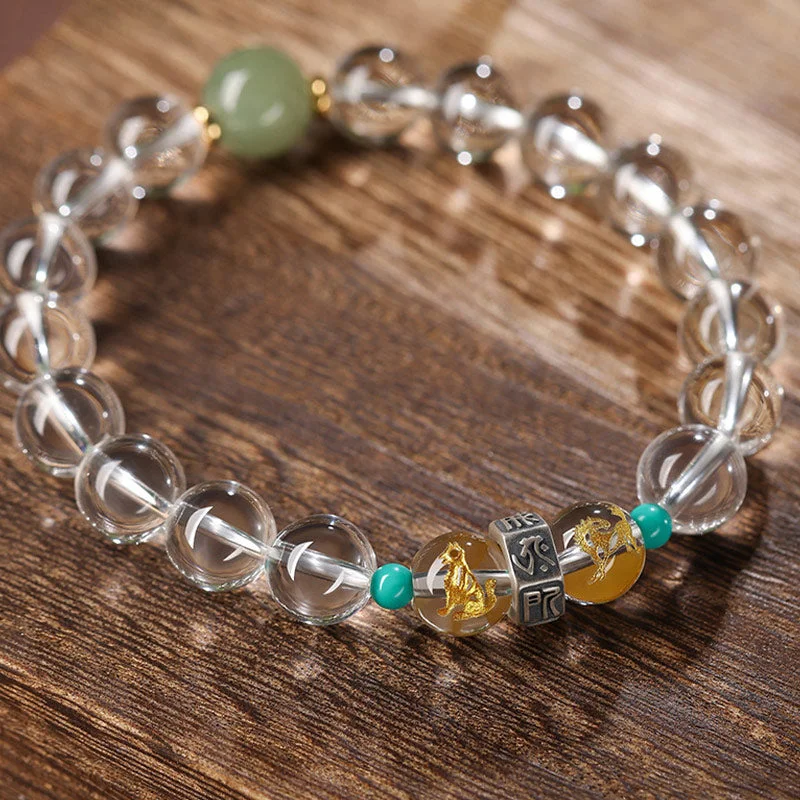Dazzling Bangles for Women-Buddha Stones 925 Sterling Silver Chinese Zodiac Natal Buddha Auspicious Groups White Crystal Hetian Jade Healing Bracelet Dazzling Bangles for Women-Buddha Stones 925 Sterling Silver Chinese Zodiac Natal Buddha Auspicious Groups White Crystal Hetian Jade Healing Bracelet