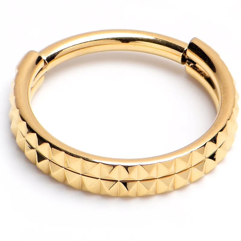 Trendy Lip Rings with Elegant Stones16 Gauge 3/8 Gold PVD Pyramid Cut Double Hoop 316L Surgical Steel Hinged Segment Ring
