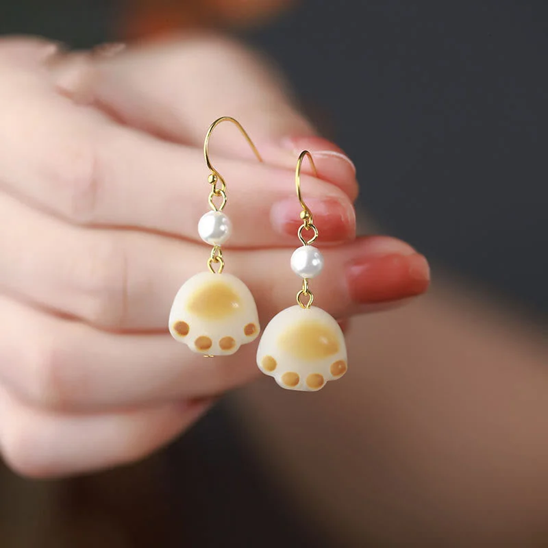 Women's Earrings – Elegant Designs for Every Personality--Buddha Stones Bodhi Seed Lovely Cat Paw Claw Peace Dangle Drop Earrings