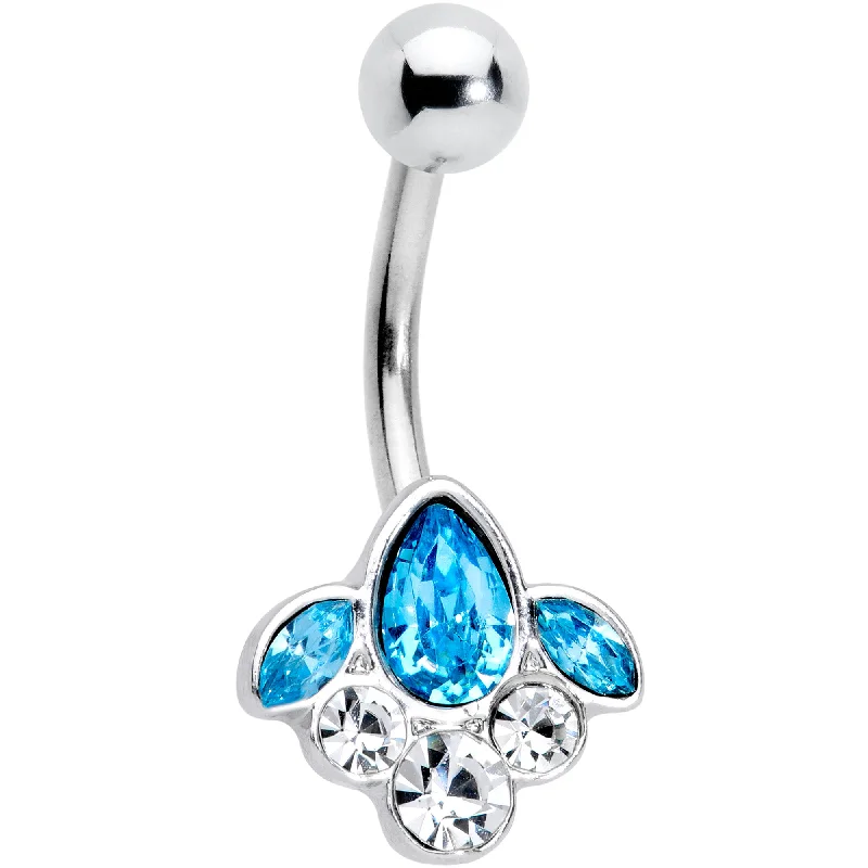 Comfortable Belly Rings with Unique Detailing -Clear Aqua Gem Classic Cluster Belly Ring Comfortable Belly Rings with Unique Detailing -Clear Aqua Gem Classic Cluster Belly Ring
