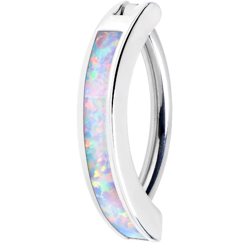 Belly Rings with Unique Shape Designs -14 Gauge 3/8 White Synthetic Opal ASTM F-136 Implant Grade Titanium Hinged Hoop Belly Ring Belly Rings with Unique Shape Designs -14 Gauge 3/8 White Synthetic Opal ASTM F-136 Implant Grade Titanium Hinged Hoop Belly Ring