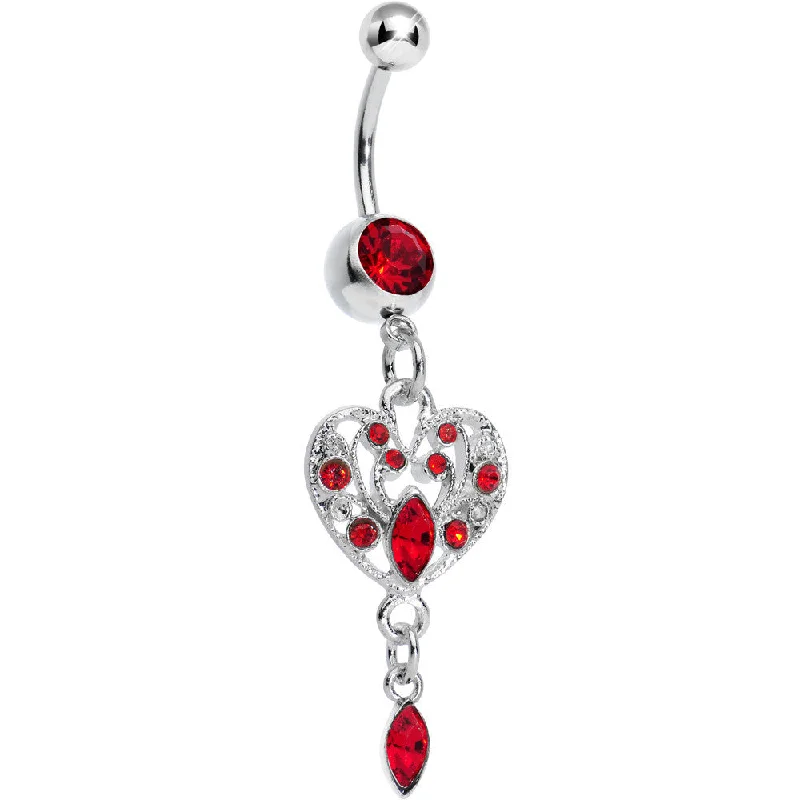 Designer Belly Rings for Fashion-Forward Women -Red Gem Majestic Marquise Heart Dangle Belly Ring Designer Belly Rings for Fashion-Forward Women -Red Gem Majestic Marquise Heart Dangle Belly Ring