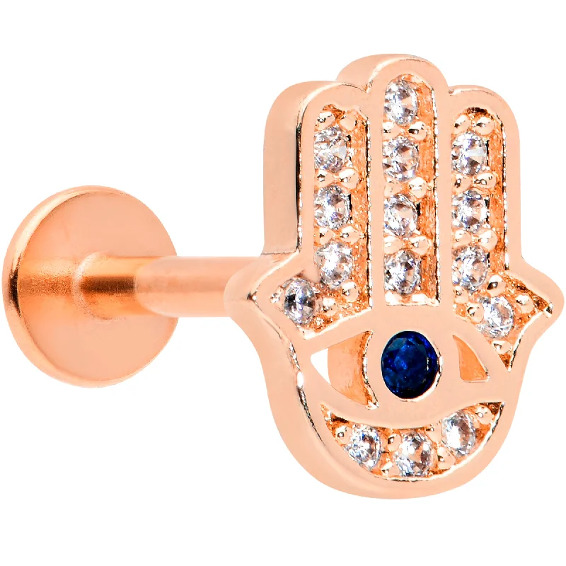Designer Lip Rings with Glamorous Details16 Gauge 5/16 Clear Gem Rose Gold Tone Eye Hamsa Labret Monroe Tragus