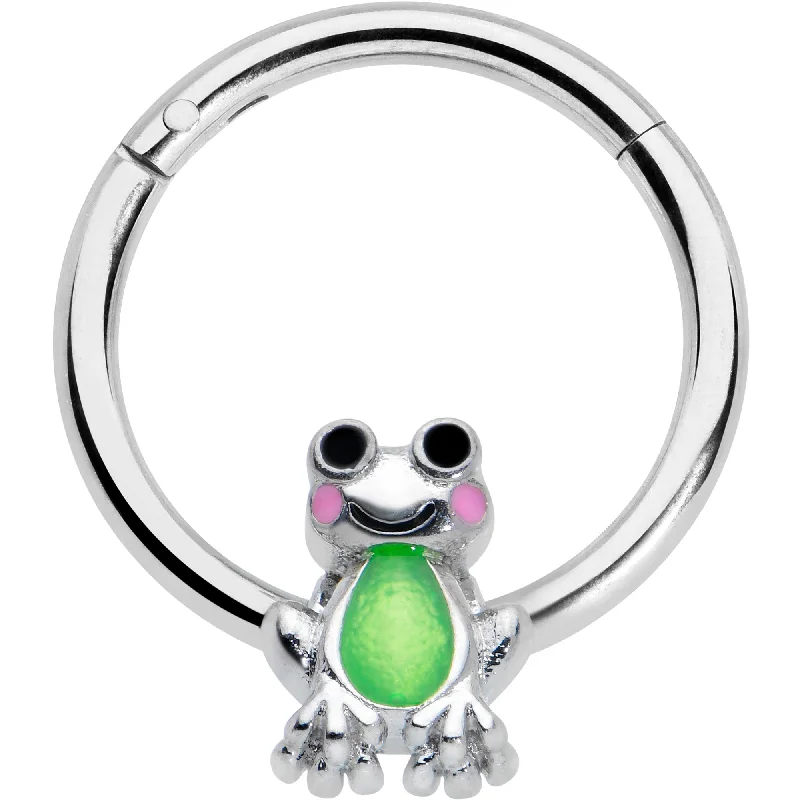Fashionable Nose Rings -16 Gauge 3/8 Light Green Groovy Frog Hinged Segment Ring