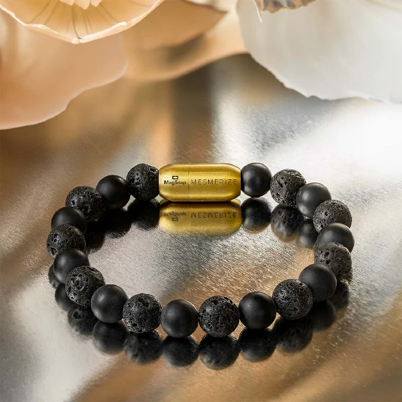 Bracelet Watches for Men-Stealth Matte Black Onyx and Lava Natural Stone Bracelet
