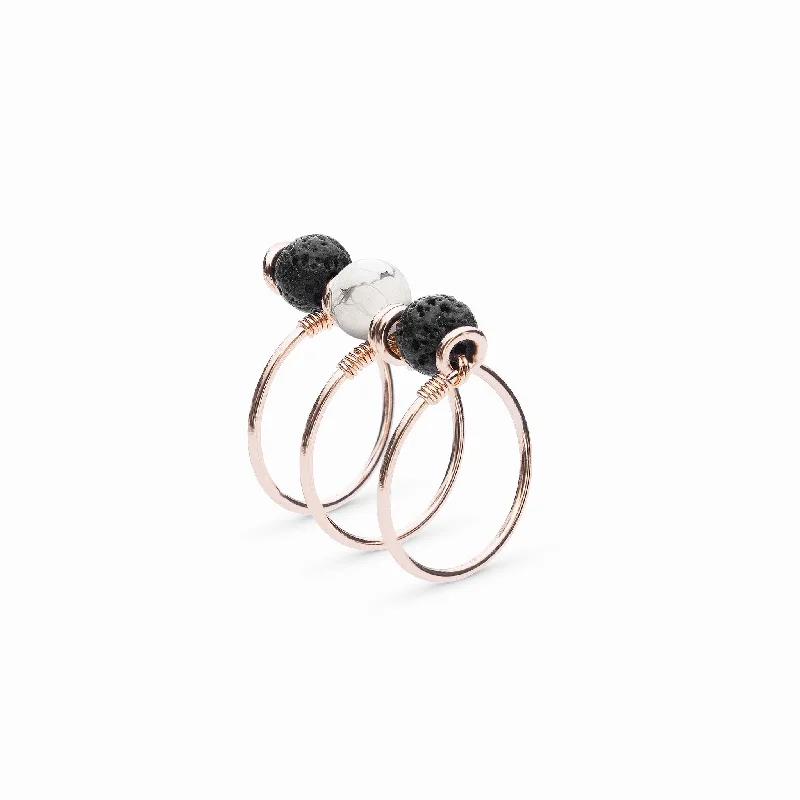 Chic Women's Rings for Fashion-Forward Looks-Triple Wrap Howlite Diffuser Ring