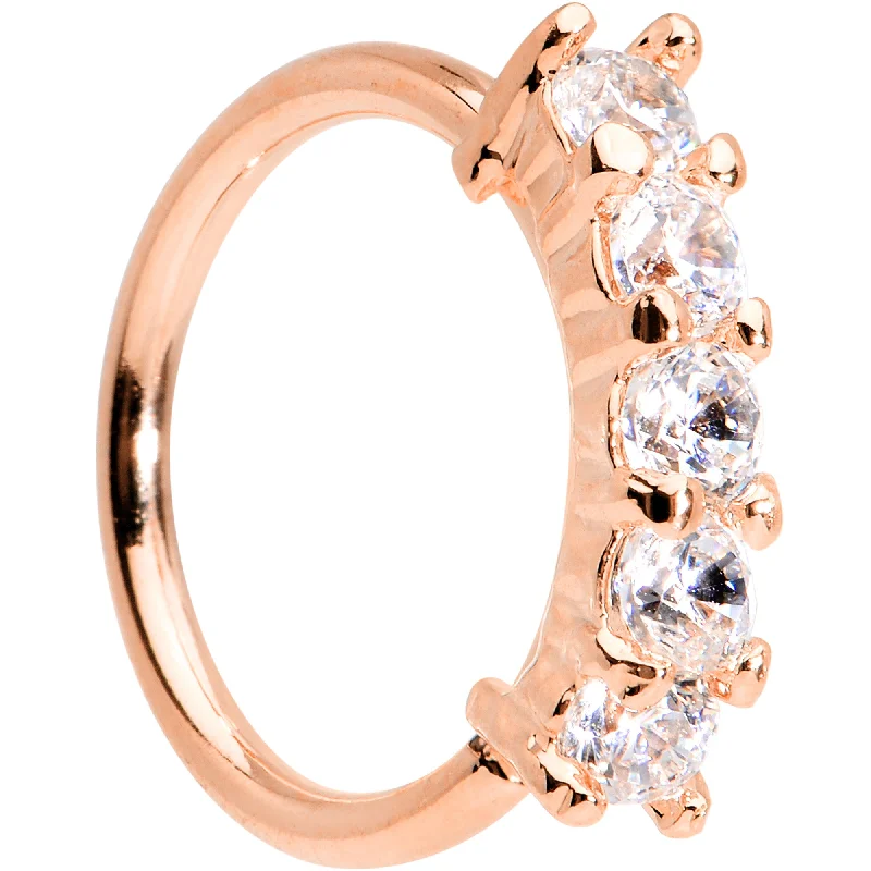 Stunning Nose Rings for All Fashion Lovers -18 Gauge 5/16 Clear CZ Rose Gold IP Quintet Seamless Circular Ring Stunning Nose Rings for All Fashion Lovers -18 Gauge 5/16 Clear CZ Rose Gold IP Quintet Seamless Circular Ring