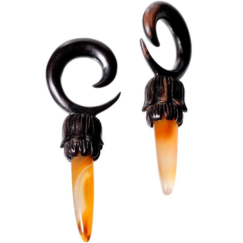 Women's Earrings – Elegant Designs for Every Personality--Brown Stone Iron Wood Tribal Spiral Taper Set