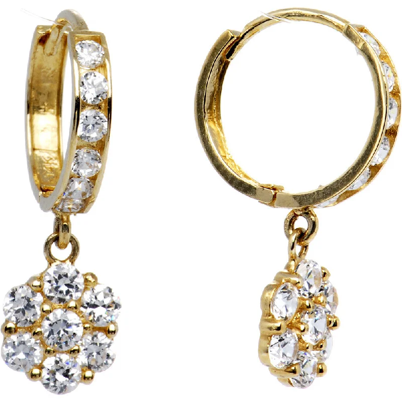 Women's Earrings – Elegant Designs for Every Personality--14kt Yellow Gold CZ Flower Huggy Earrings 8mm