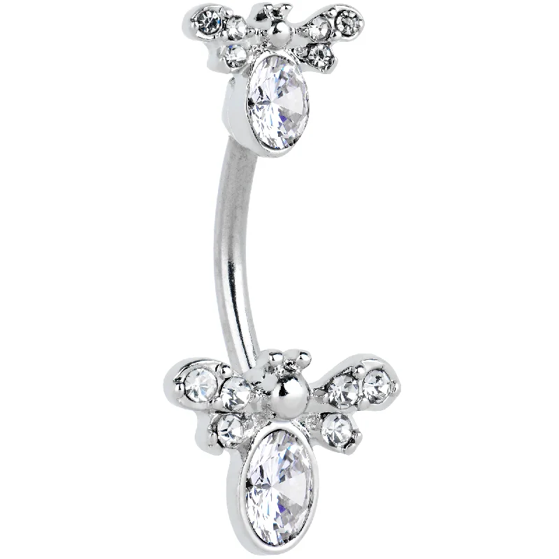 Stylish Belly Rings for Fashionable Look -Clear Gem Fanciful Butterfly Double Mount Belly Ring Stylish Belly Rings for Fashionable Look -Clear Gem Fanciful Butterfly Double Mount Belly Ring