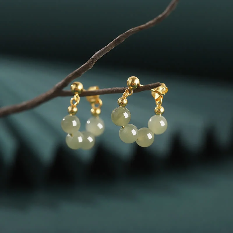 Women's Earrings – Elegant Designs for Every Personality--Buddha Stones 925 Sterling Silver Hetian Jade Red Agate Beaded Abundance Earrings