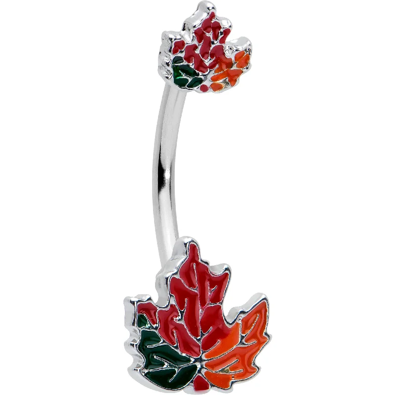 Stylish Belly Rings for Elegant Looks -Autumn Tricolor Maple Leaves Red Green Orange Double Mount Belly Ring Stylish Belly Rings for Elegant Looks -Autumn Tricolor Maple Leaves Red Green Orange Double Mount Belly Ring