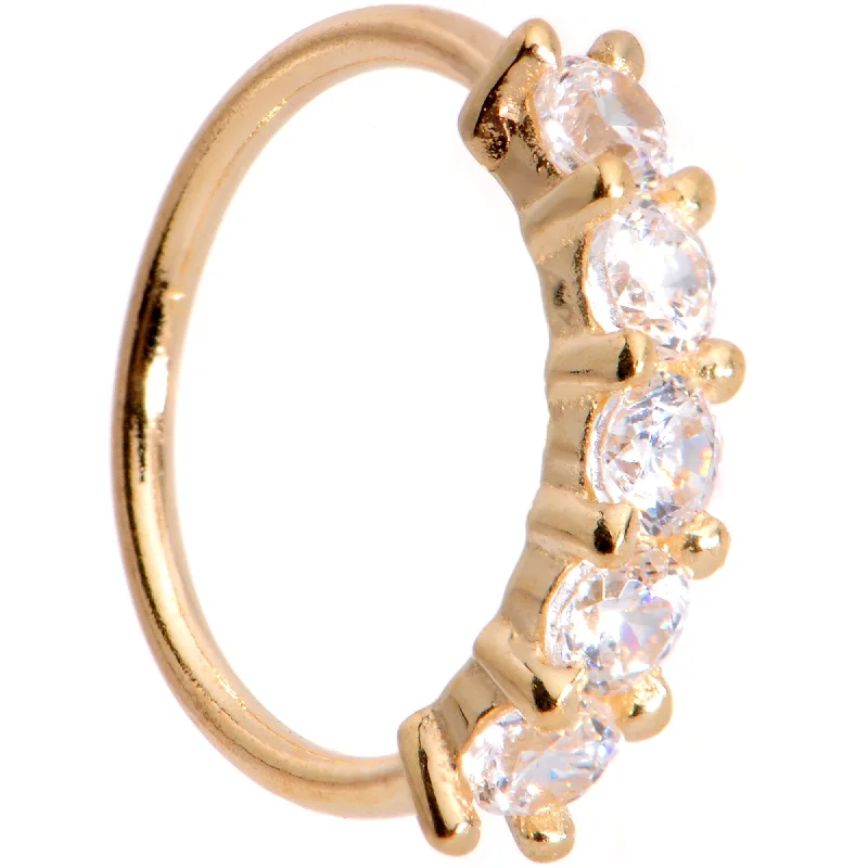 Diamond Nose Rings -20 Gauge 1/4 Clear CZ Gem 14kt Yellow Gold Seamless Circular Ring Diamond Nose Rings -20 Gauge 1/4 Clear CZ Gem 14kt Yellow Gold Seamless Circular Ring