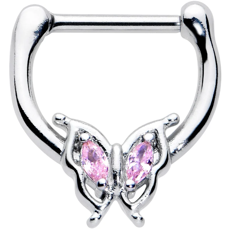 Fashion-Forward Nose Rings with Elegant Touch -16 Gauge 5/16 Pink Gem Fancy Fab Butterfly Cartilage Clicker Fashion-Forward Nose Rings with Elegant Touch -16 Gauge 5/16 Pink Gem Fancy Fab Butterfly Cartilage Clicker