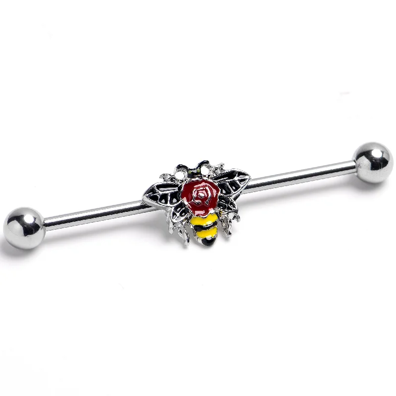 Women's Earrings – Elegant Designs for Every Personality--14 Gauge 1 /12 Buzzing Bee Rose Flower Industrial Barbell Women's Earrings – Elegant Designs for Every Personality--14 Gauge 1 /12 Buzzing Bee Rose Flower Industrial Barbell