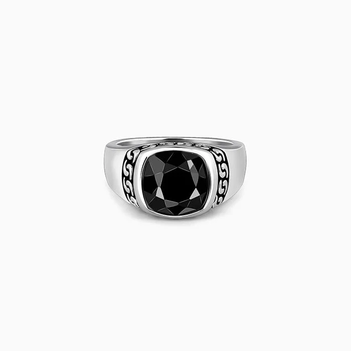 Chic Women's Rings for Fashion-Forward Looks-Silver Black Radiance Ring For Him