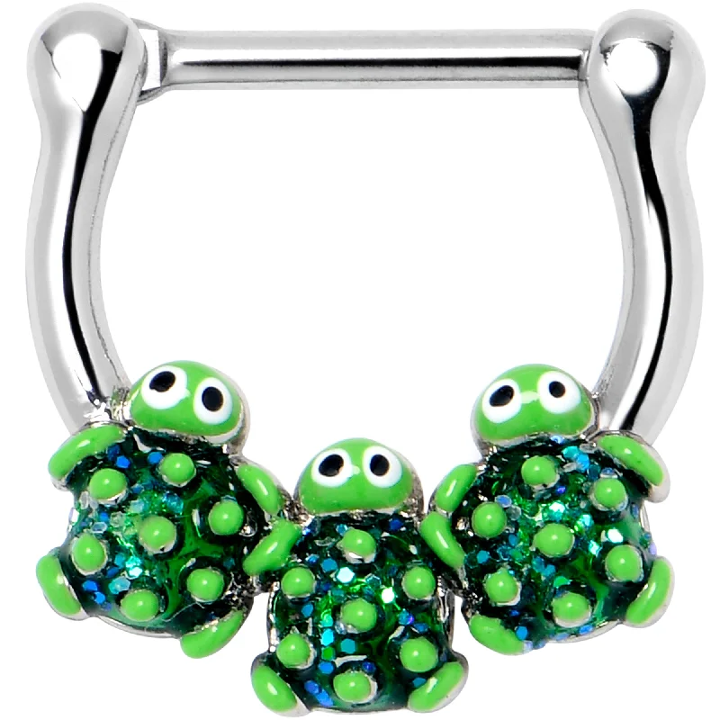 Nose Rings with Elegant Patterns -16 Gauge 5/16 Textured Turtle Trio Cartilage Clicker Nose Rings with Elegant Patterns -16 Gauge 5/16 Textured Turtle Trio Cartilage Clicker