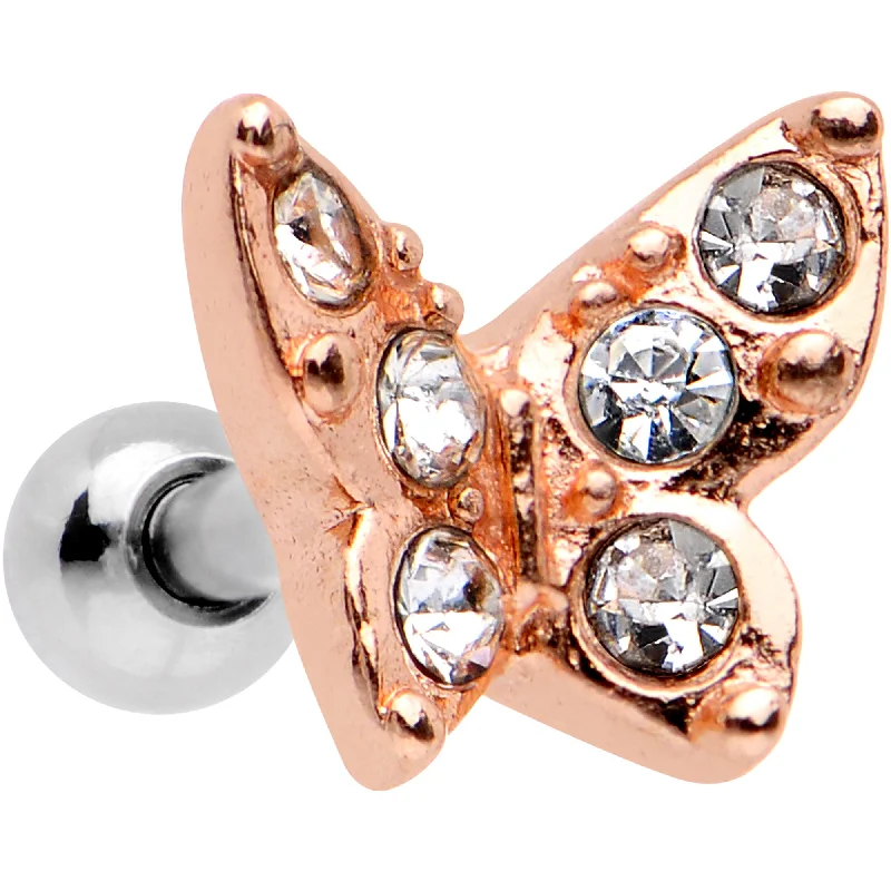 Women's Earrings – Elegant Designs for Every Personality--16 Gauge Clear Gem Rose Gold Tone Butterfly Tragus Cartilage Earring