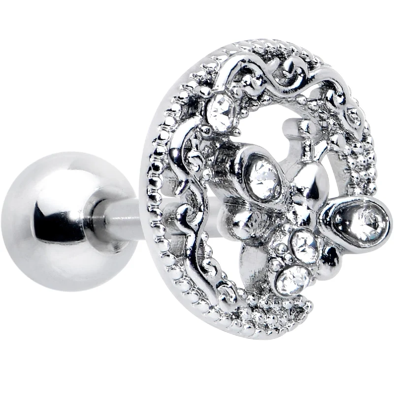 Women's Earrings – Elegant Designs for Every Personality--16 Gauge 1/4 Clear Gem Lunar Dragonfly Cartilage Tragus Earring