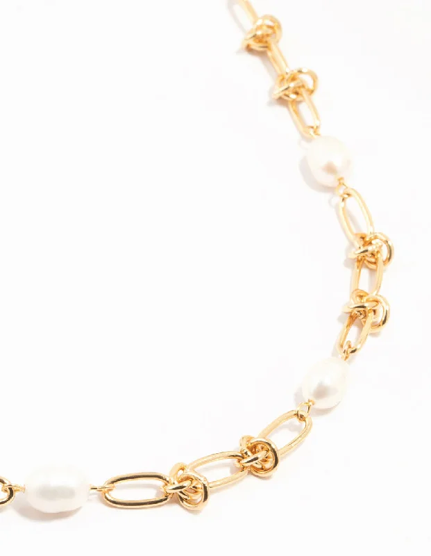 Shop Classic Women's Necklaces & Pendants with a Modern Twist-Gold Plated Freshwater Pearl & Knotted Necklace Shop Classic Women's Necklaces & Pendants with a Modern Twist-Gold Plated Freshwater Pearl & Knotted Necklace