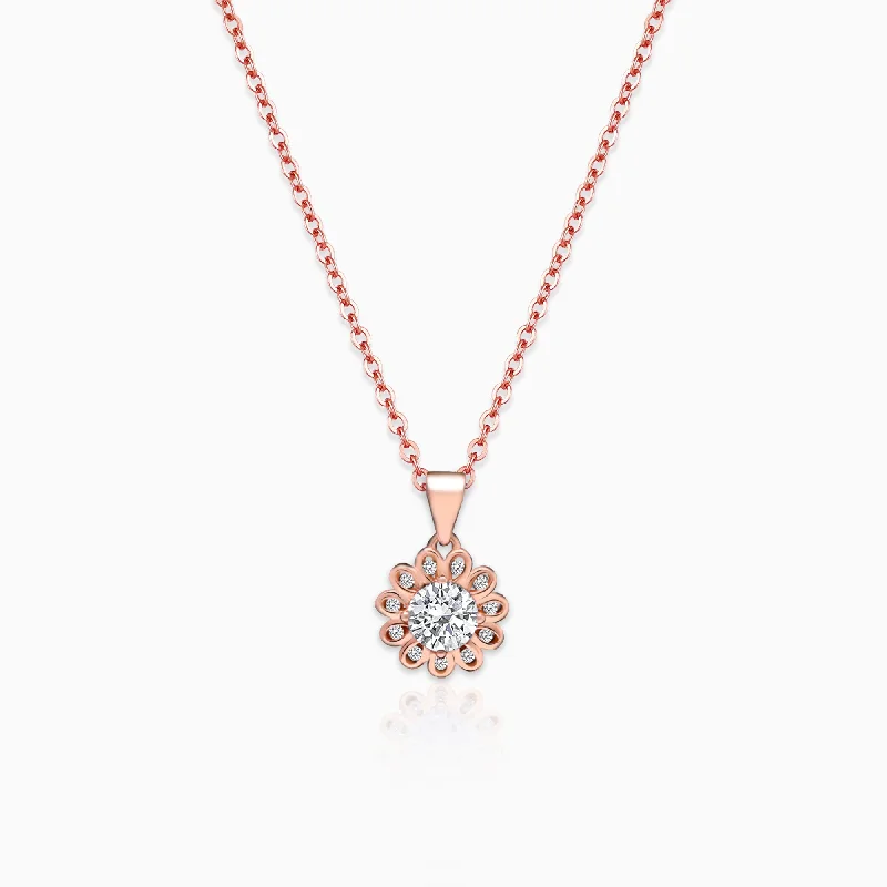 Shop Classic Women's  Necklaces & Pendants with a Modern Twist-Rose Gold Sun Flower Pendant with Link Chain