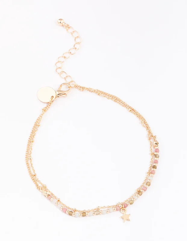 Comfortable Anklets with Beautiful Design-Gold Mixed Semi-Precious Layered Anklet