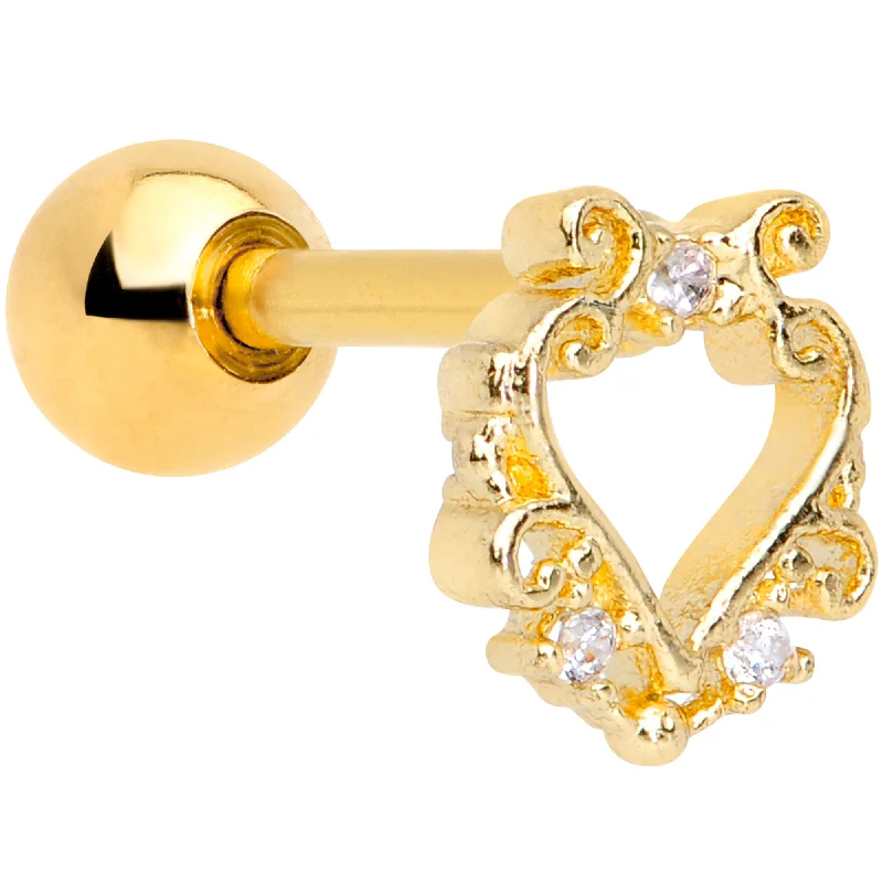 Women's Earrings – Elegant Designs for Every Personality--16 gauge 1/4 Clear CZ Gem Gold Tone Fancy Heart Cartilage Tragus