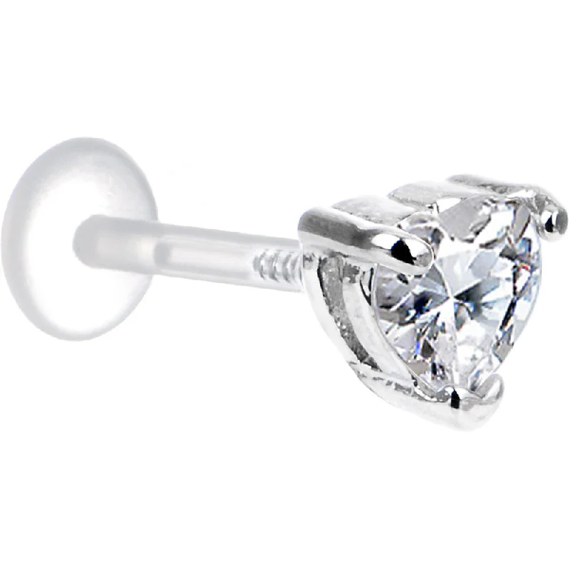 Lip Rings with Simple yet Elegant Design16 Gauge 3/8 Clear CZ Heart Bioplast Tragus Labret Monroe Lip Rings with Simple yet Elegant Design16 Gauge 3/8 Clear CZ Heart Bioplast Tragus Labret Monroe