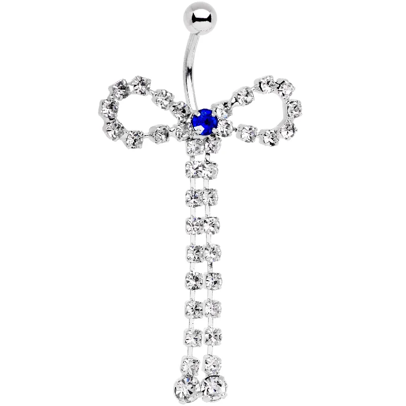 Beautiful Belly Rings with Chic Features -Blue Clear Gem Dainty Graceful Bow Dangle Belly Ring Beautiful Belly Rings with Chic Features -Blue Clear Gem Dainty Graceful Bow Dangle Belly Ring